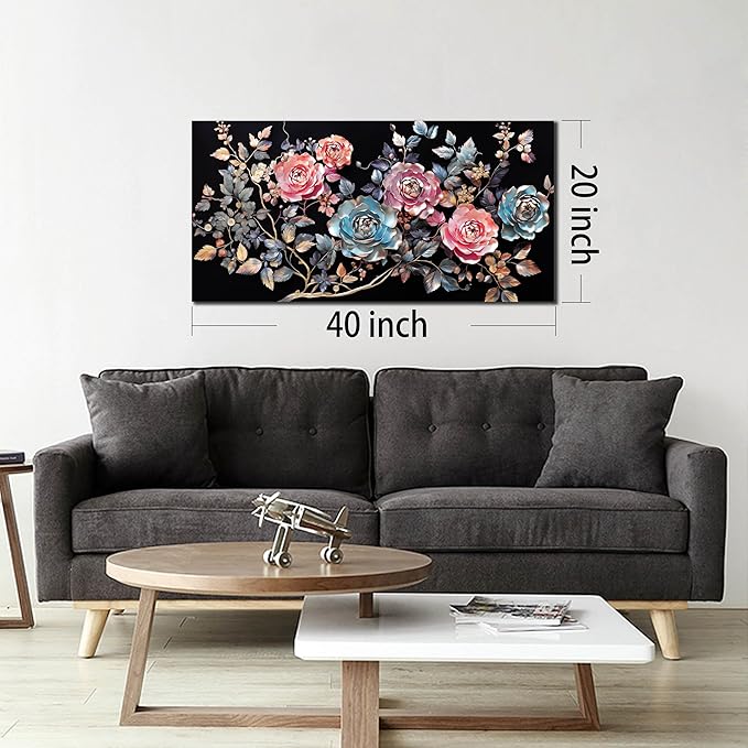 Flower Pictures Wall Decor Living Room Colorful Canvas Wall Art for Office Modern Prints Decor Bedroom Women Size 20" x 40"