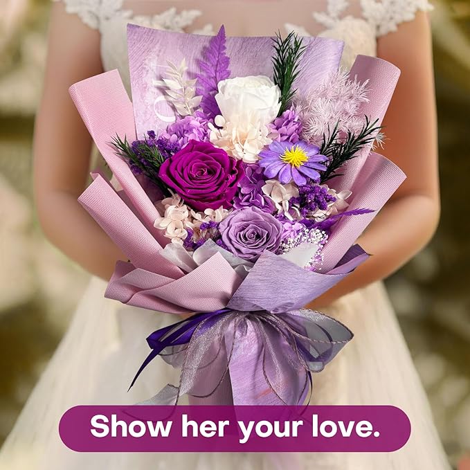 Preserved Flowers Bouquet, Eternal Natural Rose, Flower Birthday Decorations for Mom Women,Send Flowers Prime,Wedding Anniversary,Christmas Eve
