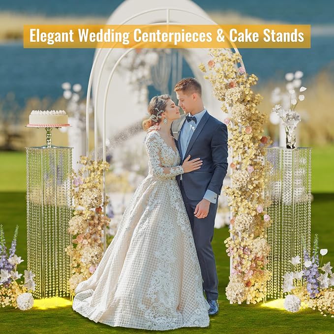 2-Pack 48" Clear Acrylic Wedding Pillars with Remote LED Lights, Crystal Bead Flower Pedestal Stands for Elegant Wedding Ceremony, Party, Holiday Events & Seasonal Decorations