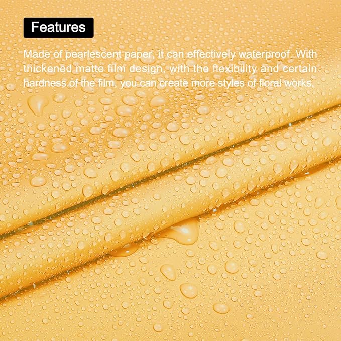 MECCANIXITY Pearlescent Film Flower Wrapping Paper 22.8x22.8 Inch Waterproof for DIY Crafts, Gift/Gift Box Packaging Bright Yellow Pack of 10