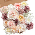 Artificial Flowers Combo Pink Mauve Fake Roses Silk Flowers with Stems for DIY Wedding Bridal Bouquets Floral Arrangement Table Centerpieces Cake Birthday Baby Shower Anniversary Home Decor