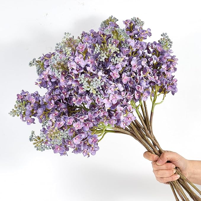 4PCS 25.6inch Lilac Artificial Flowers Purple Fake Delphinium Long Stem Silk Real Touch Flower Faux Lilac Floral Arrangement for Tall Vase Table Centerpieces Wedding Garden Home Decoration（Purple）