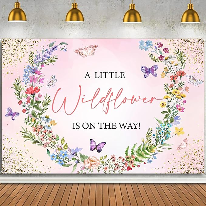 Sensfun Pink Floral A Little Wildflower is On Her Way Baby Shower Backdrop Banner Decorations Wild Flowers Theme Backdrops Background for Girls Baby in Bloom Baby Shower Party Decor Photo Props 6X4ft