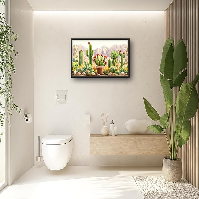 Western Cactus Succulents Large Decor Wall Art Framed Pictures for Living Room, Desert Landscape Oversized Canvas Print Painting Modern Extra Large Framed Artwork for Bedroom Office 36"x24"