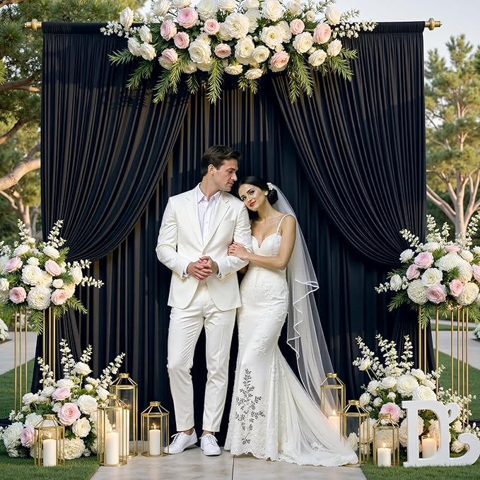 gogoparti 30 ft × 12 ft Black Backdrop Curtain for Wedding Parties, 6 Panels Wrinkle-Free 12 FT Long Polyester Photo Backdrop Drapes for Birthday, Baby Shower, Halloween Photography Background