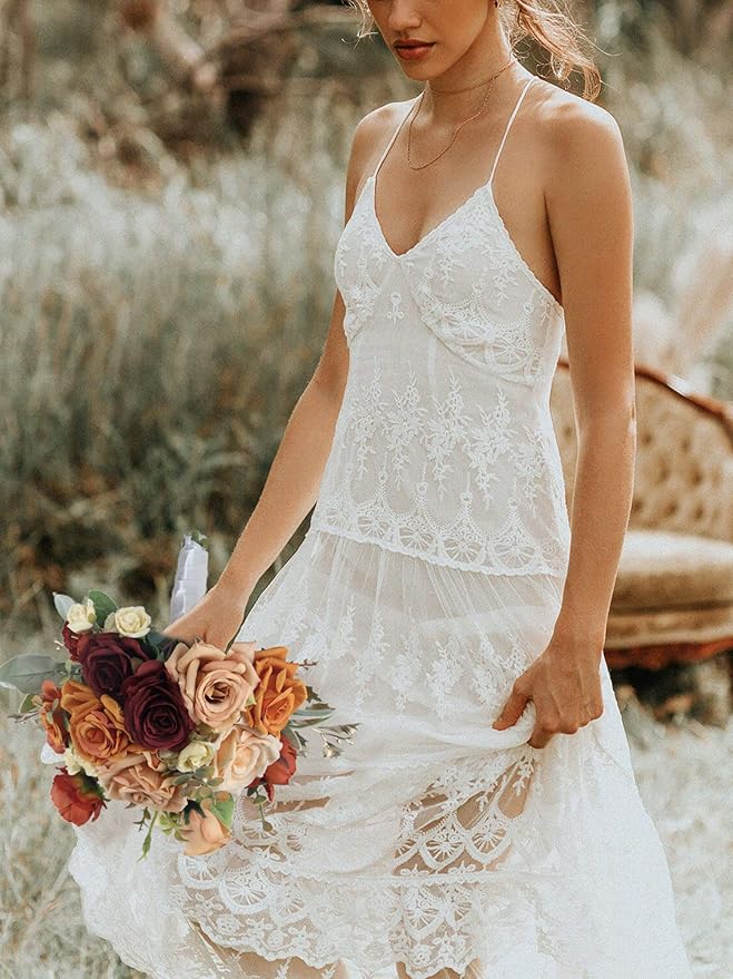 Rinlong 9" Wide Burnt Orange Wedding Bouquet for Bride Rustic Terracotta Artificial Flowers Bridal Bridesmaid Bouquet Prom
