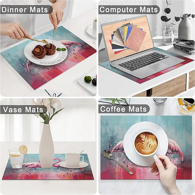 Pink Flamingo Placemats Set of 4 Washable Table Mats Modern Tropical Heat-Resistant Cotton Linen Place Mats for Dining Table Kitchen Indoor Outdoor Party Holiday Decor