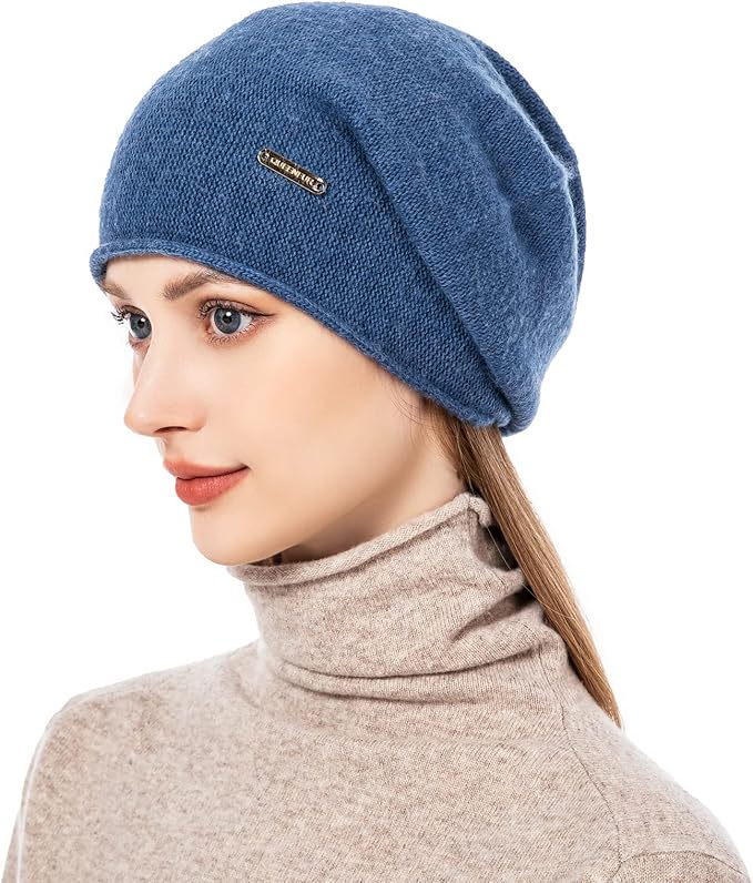 QUEENFUR Knit Slouchy Beanie Hats for Women Cashmere Ski Cap Knitted Wool Soft Warm Winter Hat