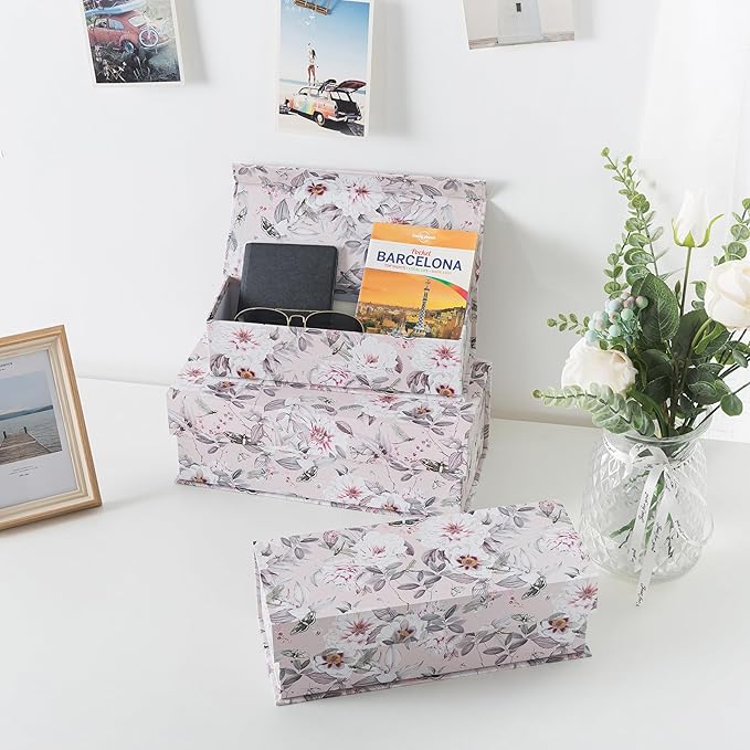 Soul & Lane Decorative Storage Boxes with Lids, Set of 3 Memory Keepsake Boxes with Magnetic Closure, Cardboard Storage for Photos, Documents, Gifts, Home Decor, Blush Whisper