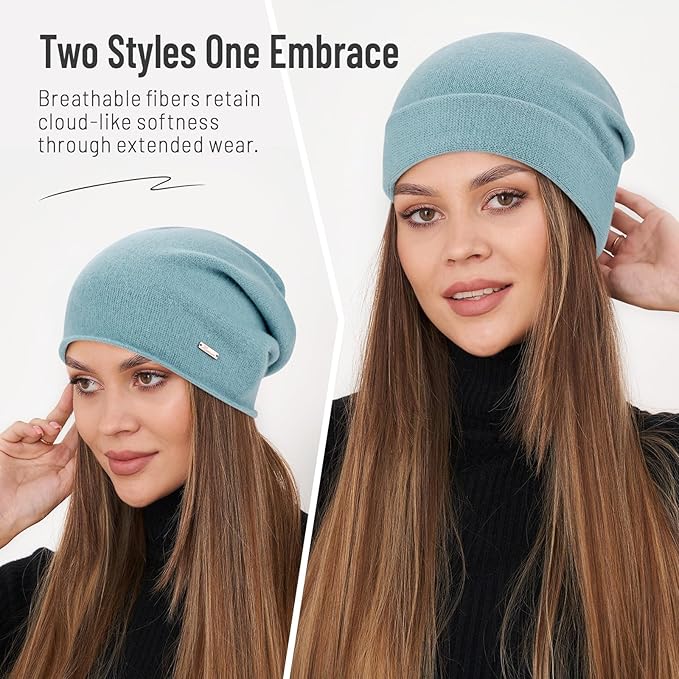 100% Wool Slouchy Beanie, Warm Beanie Hats for Women Breathable Knitting Skull Beanies Cap for Spring Fall Winter