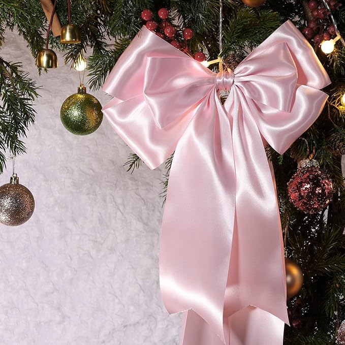 LaRibbons Light Pink Satin Ribbon 4 Inch 10 Yards Double Faced Luxury Light Pink Silk Ribbon for Gift Wrapping Flower Bouquets Bow Christmas Wedding Party Decoration
