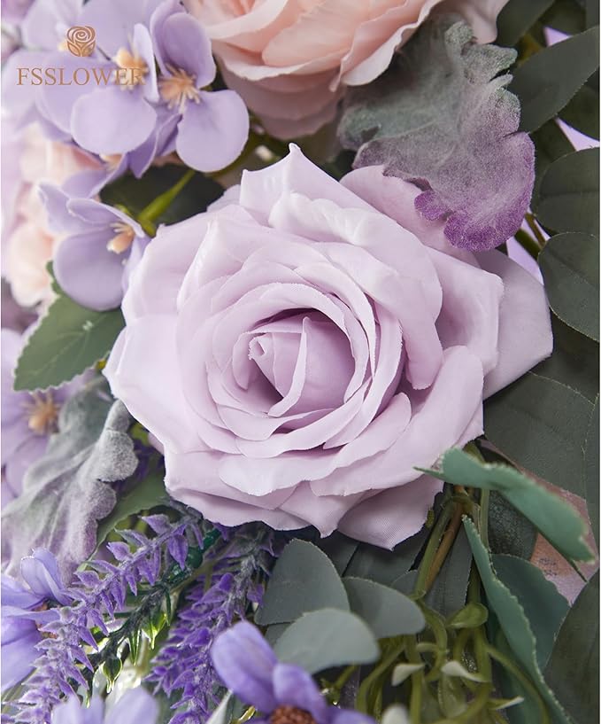 Wedding Arch Flowers with Drapes Kit (Pack of 4) - 2pcs Artificial Lilac Deluxe Swag with 2pcs Sheer Drapes for Wedding Ceremony Backdrop Rose Floral Decoration Arbor Reception
