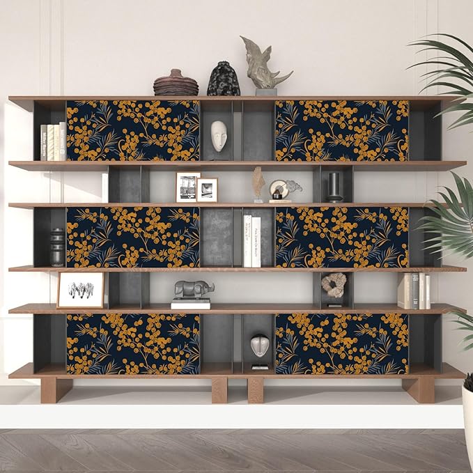 Boho Wallpaper Peel and Stick Leaf Wallpaper for Kitchen Vintage Contact Paper 17.5" x 393" Waterproof Vinyl Self Adhesive Dark Floral Wall Paper for Bedroom Walls Cabinet Locker Decor