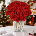 20PCS Artificial Roses with Long Stems - Realistic Silk Flowers, Fake Roses Real Touch Bouquet of Roses for Home Decor, Bridal Wedding Party Table Centerpieces, Bulk Faux Rose Flowers (Red)