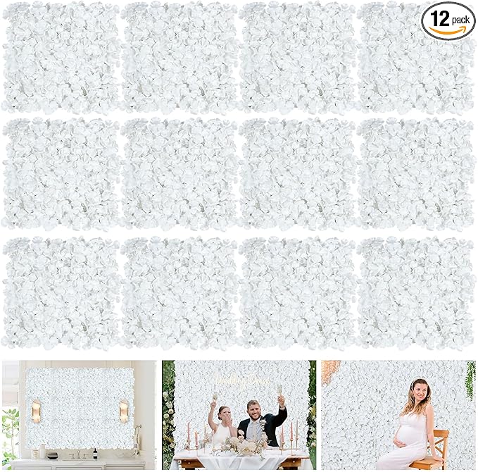 Flower Wall Panels White Backdrop: Artificial Flower Wall Backdrop 3.75ft by 5ft Hydrangea Floral Wall for Wedding Party Christmas Decoration (12 Pcs 15 x 15 Inch)