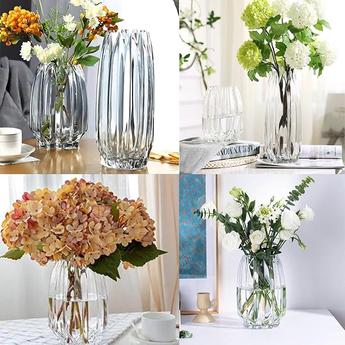 Large Flower Vase,11 inch,GIDARY Thickened Clear Ribbed Glass Vase for Bookshelf,Dinner Table,Indoor Office Desktop,Meeting Room,Home Christmas Day Decoration