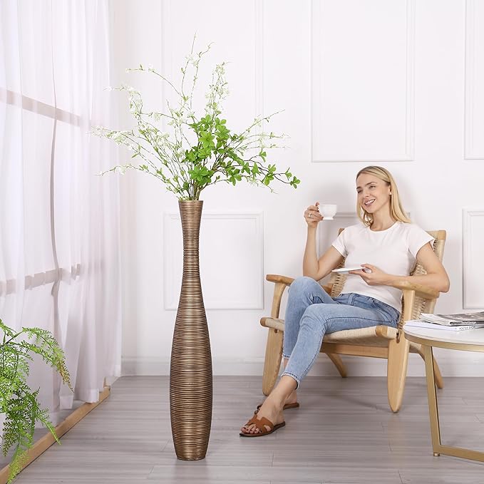 Leewadee Decorative Tall Floor Vase for Living Room Decor, 34 inches, Gold, Resin