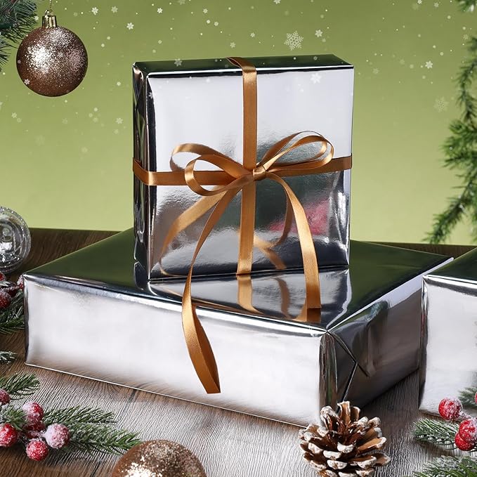 LaRibbons Silver Metallic Wrapping Paper, 30 Inch X 33 Feet (82.5sq.ft) Solid Color Paper Roll, Gift Wrapping Paper Rolls for Wedding, Birthday, Christmas, Baby Shower