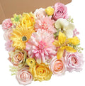 Yellow Pink Artificial Flowers Combo Set Fake Flower Leaf Box with Stemst for DIY Wedding Bridal Bouquet, Centerpieces, Home Decor, Floral Arrangement Decor