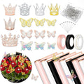BAO-HUA-A2 Floral Bouquet Wrapping Kit, 60 Sheets Waterproof Paper, Black Pink Beige With Ribbons, Flower Pins, 3D Butterflies & Crowns for Florist Wrap