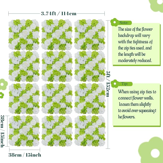 Green White Flower Wall Wedding Photo Backdrop 5ftx3.74ft 3D Fake Floral Wall Rose Party Backdrop for Baby Shower Bridal Wedding Background Home Decor