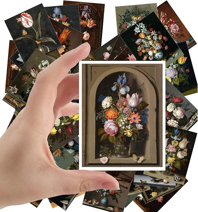 Large Stickers (24pcs 2.5"x3.5") Flowers Bouquet Still Life Antique Museum Painting Art by Balthasar Van der AST Retro Poster Reprint