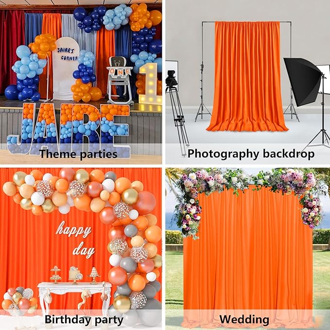 10 x 10 Feet Orange Backdrop Curtain for Partie, Background Curtains for Photoshoot, Birthday, Wedding, Halloween, Thanksgiving, Christmas, New Year Party Decorations 5Ft x 10Ft, 2 Panels