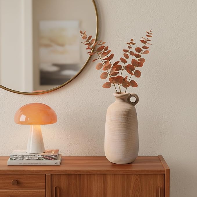 Sunddo Terracotta Rustic Vase with Handle, 10 inch Ceramic Vase, Farmhouse Pottery, Vintage Vases, Centerpiece Table Decorations for Living Room,Shelf Home Decor
