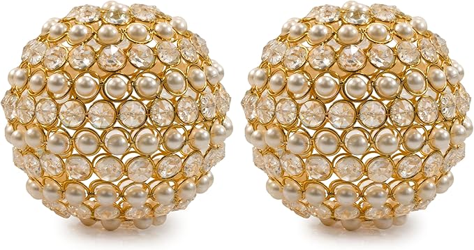 Modern Day Accents 3979 Facetas Perla Gold 5" Cristal & Pearl Spheres - Set of 2, Home Decor, Coffee Table Decor, Decorative Balls, Gem Sphere Ball, Modern Home Decor, Bowl fillers, Gemstone