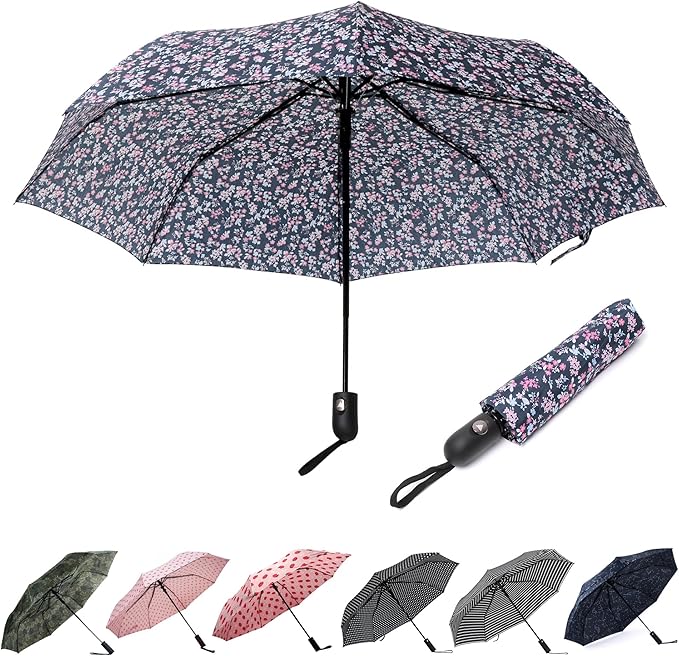 Nollia Windproof Automatic Travel Umbrella, Compact Portable with Reinforced Ribs for Sun & Rain