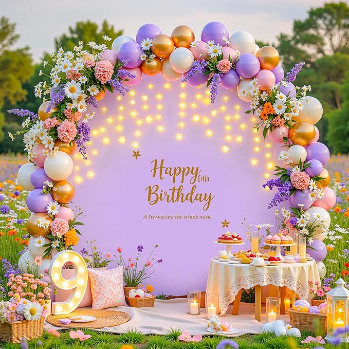 7.2 FT Purple Round Backdrop Cover with Lights String for Circle Arch Stand Circle Backdrop Covers with LED Fairy Lights for Wedding Arch Baby Shower Birthday Party Photo Photography Background