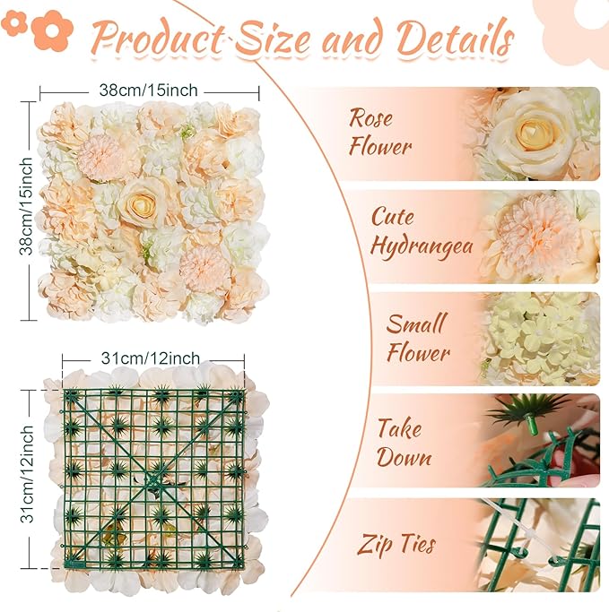Champagne White Wedding Flower Backdrop 5ftx3.74ft Artificial Floral Backdrop Wall Panels for Bridal Shower Birthday Party Decor