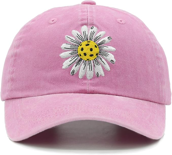 Waldeal Pickleball Hat for Women, Ajustable Embroidered Daisy Washed Denim Baseball Cap