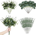 120 Pcs 3 Kinds Mixed Artificial Eucalyptus Leaves Stems Fake Silver Dollar Eucalyptus Leaves Stem Bulk Faux Leaf for DIY Bouquets Floral Arrangement Wedding Home Decor