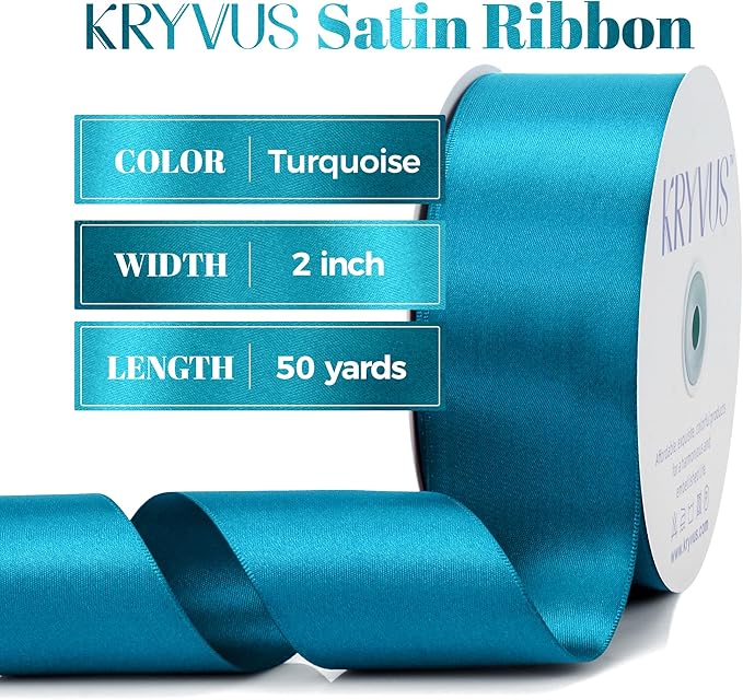 Premium Double Faced Satin Polyester Ribbon, 2 Inch X 50 Yards, Turquoise Blue, Perfect for Gift Wrapping, Crafts, Wedding Decor, Special Occasions