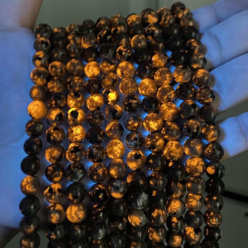 10MM 36PCS Flame Yooperlite Stone Beads Loose Beads for Jewelry Making DIY Bracelets Show Flame Color Under The Irradiation of UV Lamps