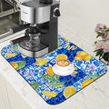 Lemon and Blue Tile Dish Drying Mat for Kitchen Counter Coffee Bar Mat Hide Stain Absorbent Rubber Backed Drying Rack Pad Espresso Machine Coffee Bar Accessories 11.8 x 19.7 Inch