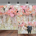 9x6ft Pink Rose Flower Wedding Photography Backdrop Spring Floral Photography Backdrop Valentine's Day Mother's Day Girl Birthday Baby Shower Wedding Bridal Party Banner Photo Booth Props Background