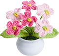 Crochet Flowers Pink Handmade Knitted Potted Flower Plants, Christmas Birthday Gifts for Coworkers Women Teacher Anniversary Thanksgiving, Cute Desk Home Office Accessories Decor