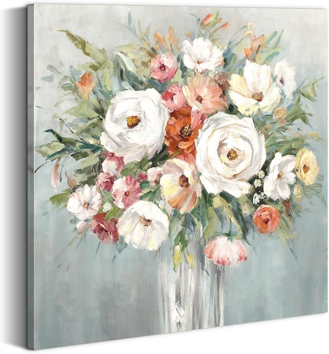summer melody Modern Floral Canvas Wall Art - Elegant Flower Painting Abstract Blossom Bouquet Picture Prints Colorful Rose Artwork for Bedroom Living Room