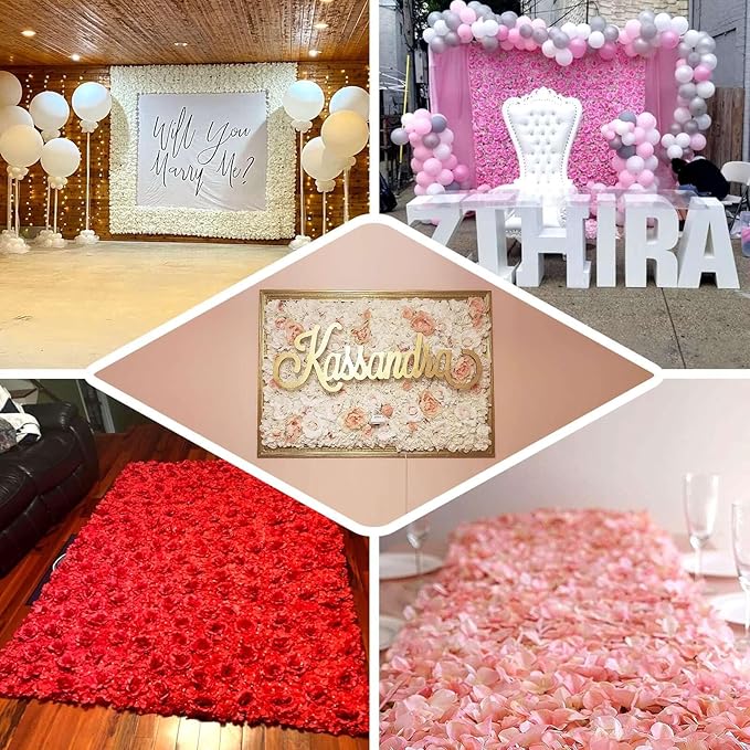 Efavormart 4 Pack 11 Sq ft. UV Protected Blush 3D Silk Rose & Hydrangea Flower Panel Wall Mat for DIY Party Centerpieces Decor