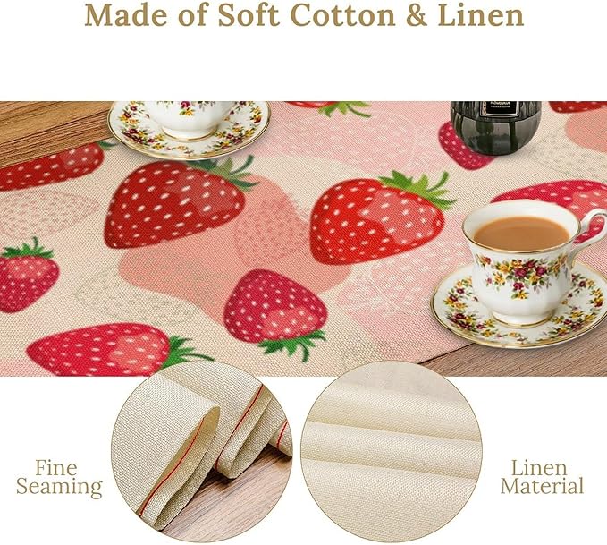 Strawberry Table Runner, Spring Summer Fruit Birthday Party Decoration Dining Room Home Kitchen Table Decor 13 x 70In