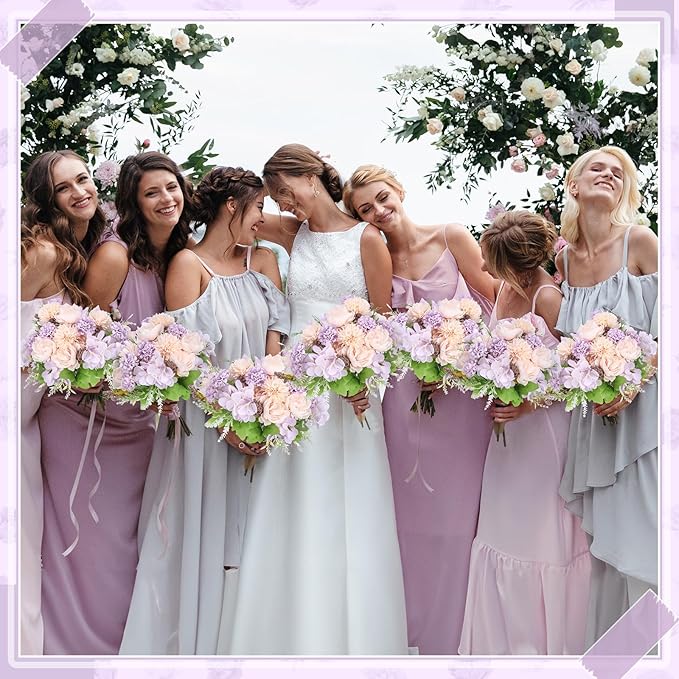 Lyrow 8 Pcs Peony Artificial Flowers Fake Silk Hydrangea Bouquet Elegant Peony Flowers for Wedding Decoration Faux Realistic Floral for Home Party Table Centerpieces Arrangement (Pink,Purple)