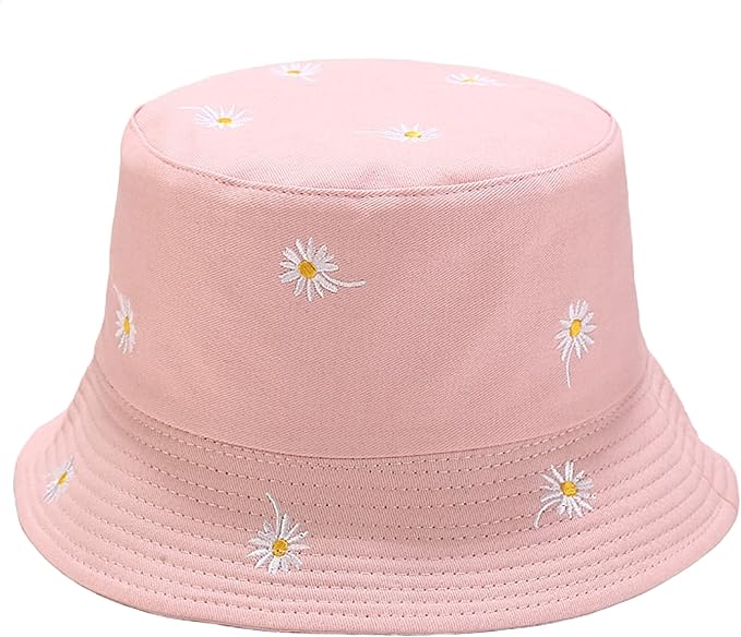 Flower Reversible Bucket Hat Cotton Summer Travel Beach Sun Hats Emboridery for Women Men