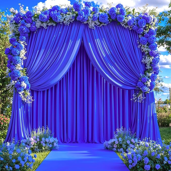 Wish Care Royal Blue Backdrop Curtain 4 Panels - Wrinkle-Free Polyester Photography Drapes for Baby Shower & Birthday Party - 16 X10FT