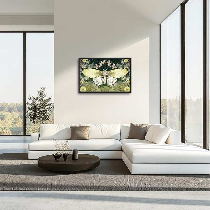 Moth Large Decor Wall Art Framed Pictures for Living Room, Butterfly Insect Oversized Canvas Print Painting Modern Extra Large Framed Artwork for Bedroom Office Home Decor 36"x24"