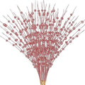 Artificial Glitter Berry Stem Decorations, Fake Bead Sticks Pick 17 Inch Stems for Halloween Christmas Ornaments Glittery Twigs Xmas Tree Wreath Vase Filler Home Decor - Champagne Pink 10 Pack