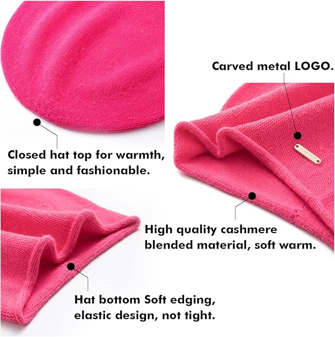 QUEENFUR Knit Slouchy Beanie Hats for Women Cashmere Ski Cap Knitted Wool Soft Warm Winter Hat