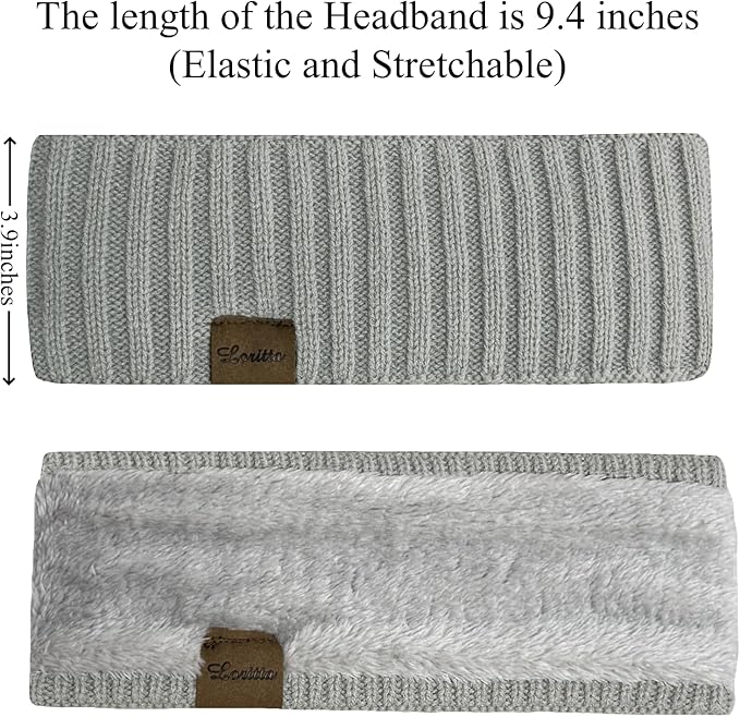Loritta Womens Ear Warmers Headbands Winter Warm Fuzzy Cable Knit Head Wrap Fleece Lined Gifts