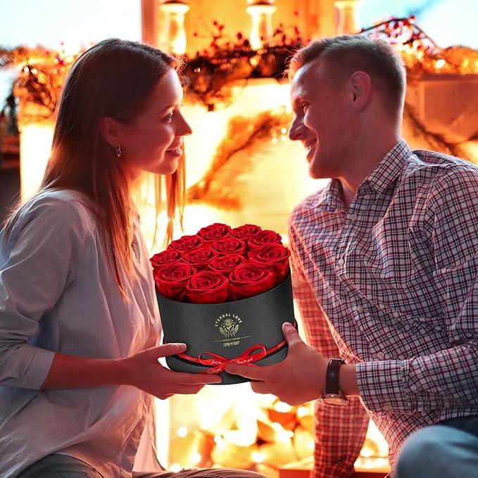 Forever Flowers,12 Red Roses in A Box, Real Preserved Roses, Birthday Gift for Women, Mother's Day, Anniversary Day- Red Roses